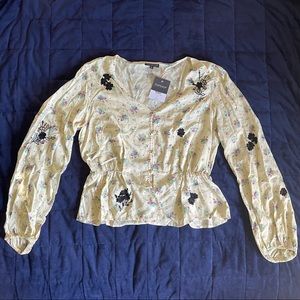 TOPSHOP Long Sleeve Yellow Floral Blouse